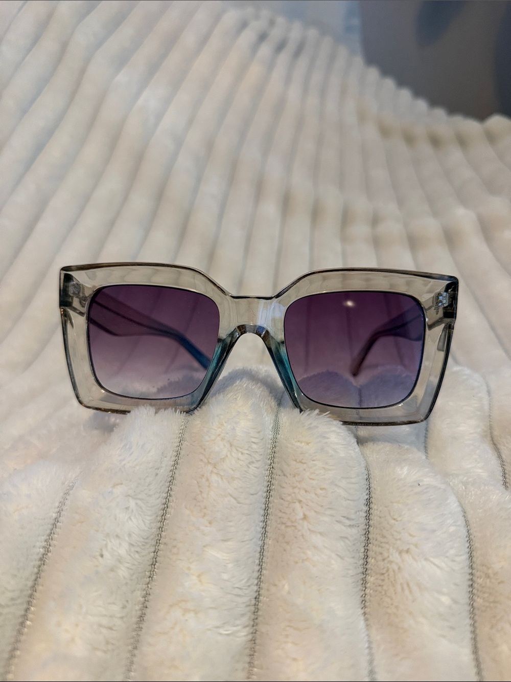 Transparent Frame Sunglasses with Blue Gradient Lenses